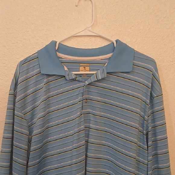 "Make Offer" Lone Cypress Relaxed Fit Blue Polo Shirt with Subtle Stripes - Picture 3 of 4